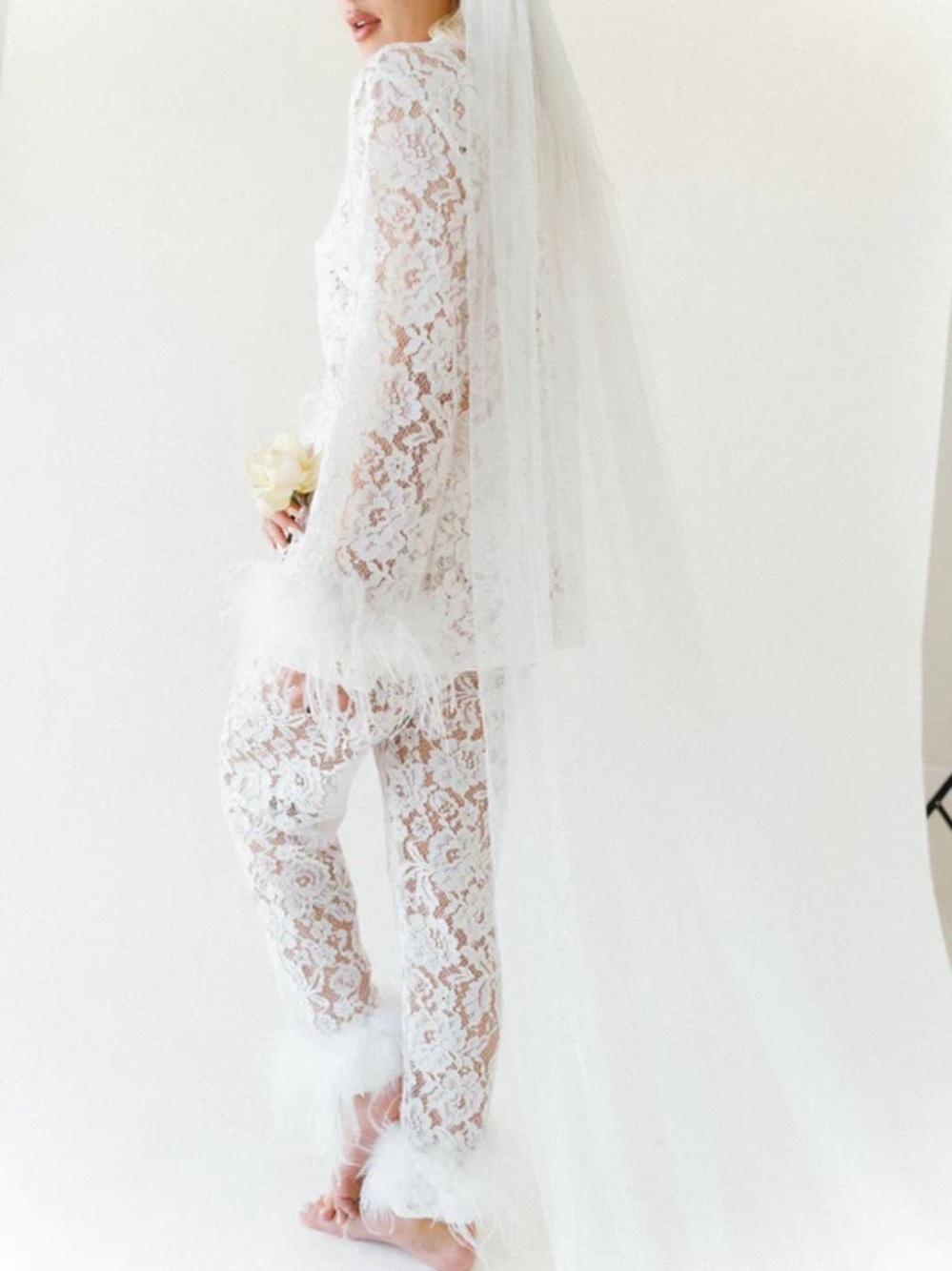 Bon Vivian White Lace Bridal Pajamas